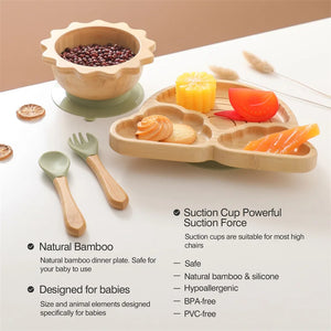 Bamboo Baby Plate Set | Suction Solids Starting Dishes