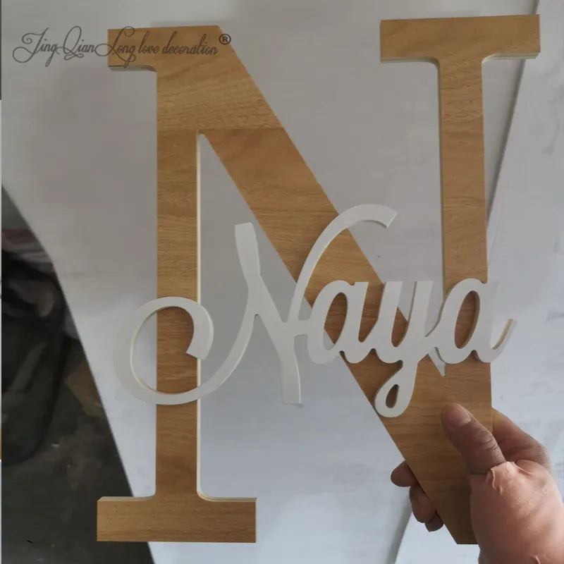 Nursery Wall Hanging Letter N made of wood with the made to order laser cut name Naya 