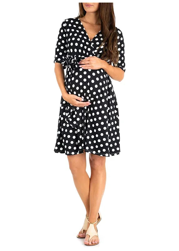 Maternity Dress Nursing Summer Polka Dot Short Sleeve