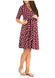 Maternity Dress Nursing Summer Polka Dot Short Sleeve