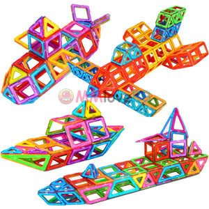 two types of toy ships and 2 types of toy planes created using Magnetic Building Squares | Educational Toys