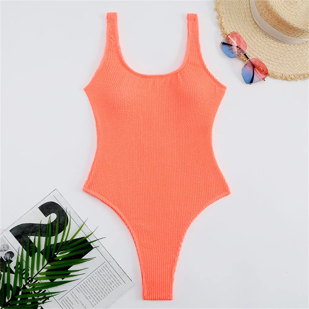 One Piece Suit Womens Push Up Sexy Solid Closed | Neon Swimwear