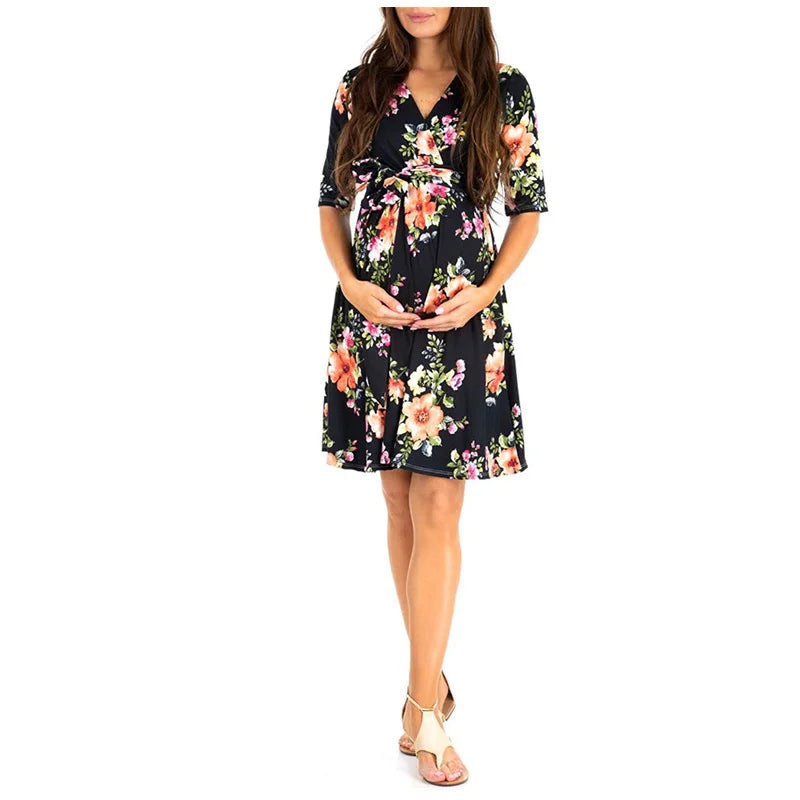 Maternity Dress Nursing Summer Polka Dot Short Sleeve