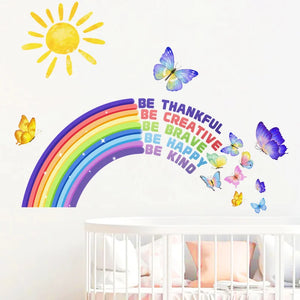 Inspire little dreamers with words of "love, hope, and joy" fluttering amidst a colorful rainbow. The perfect nursery or bedroom decor!