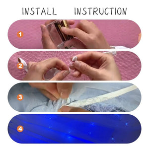 an infographics about how to install and use the batteries for Light Up Princess Dress