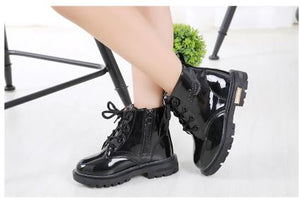 flat ankle boots for girl with lace and zipper