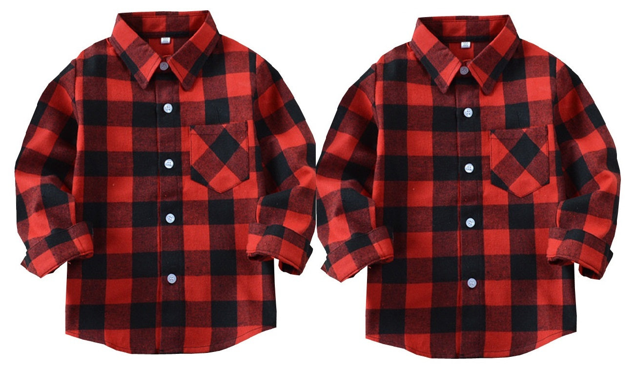 Long-Sleeve Plaid Flannel Children Shirts For 2-11 Years, Bundle of 2 Pcs