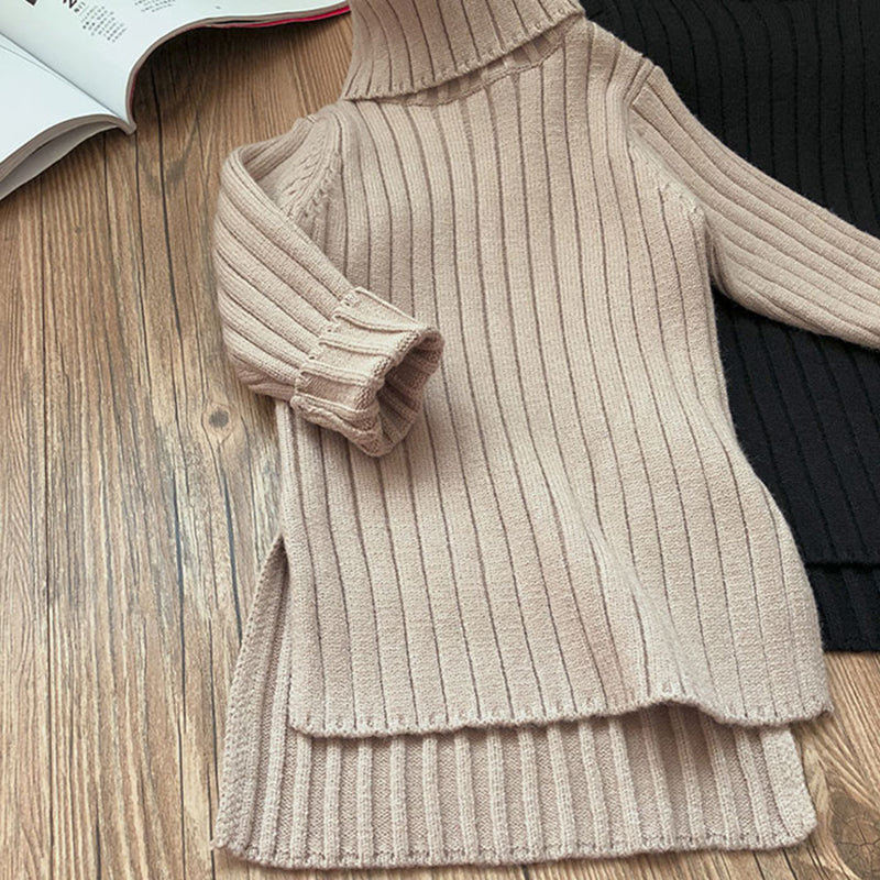 Warm Knitted Dress for Girls, Long Sleeve, Turtleneck