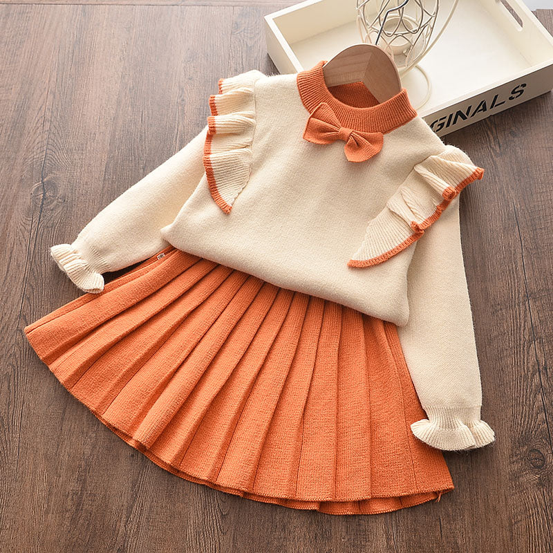 Warm Elegant Suit for Girls, Top and Skirt