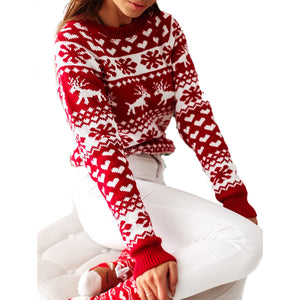 Cute Pattern Long Sleeve O-neck Knitted Pullover Sweater