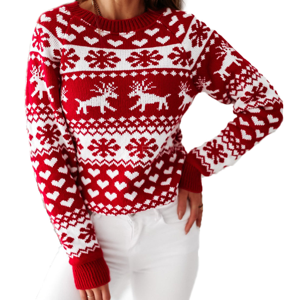 Cute Pattern Long Sleeve O-neck Knitted Pullover Sweater