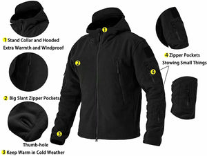 walking fleece jacket with hood and 8 pockets