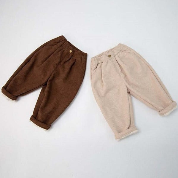 brown and beige warm velvet pants for boys and girls