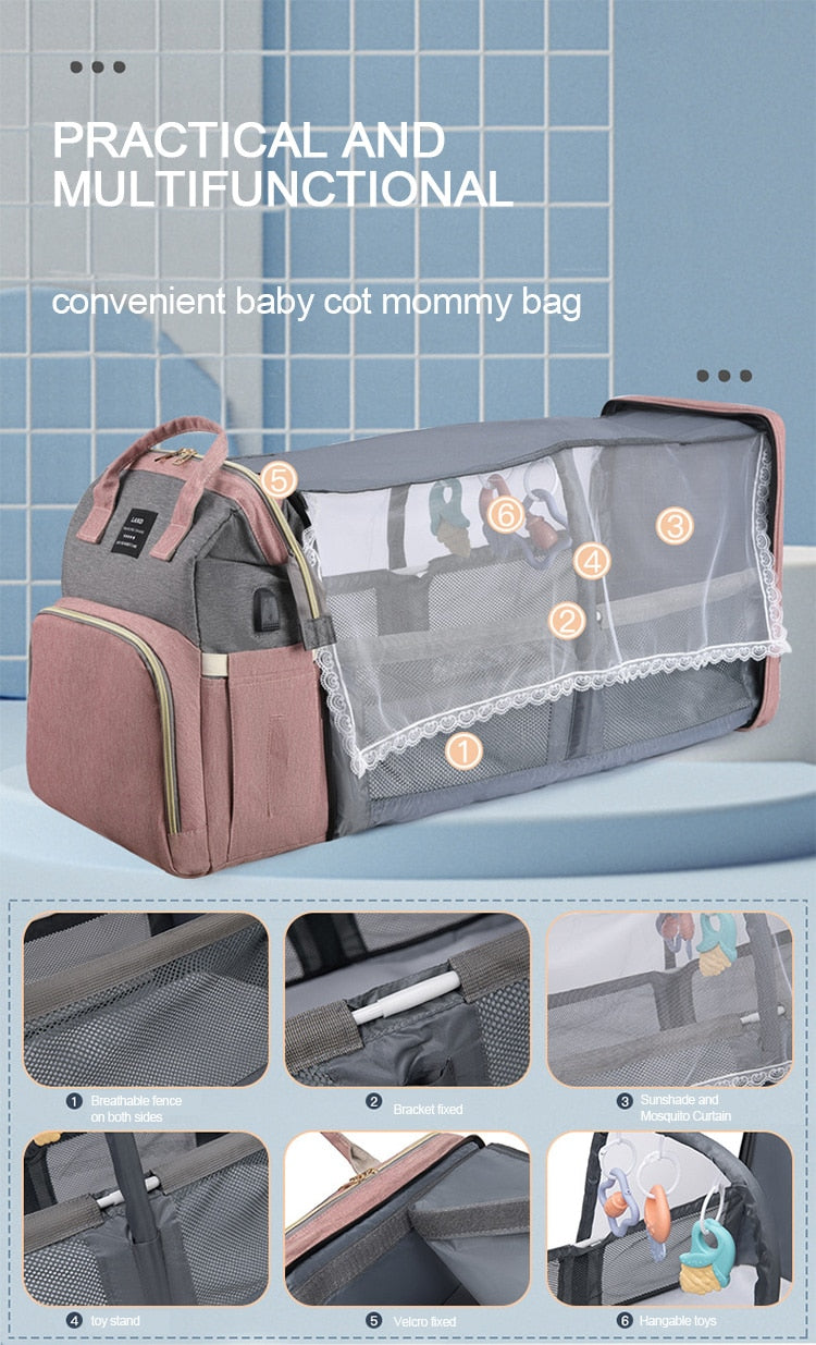 Diaper Bag Backpack can be used as baby play station