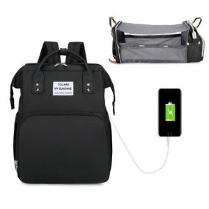 upgraded Diaper Bag Backpack with usb output transforms into a changing mat colour black