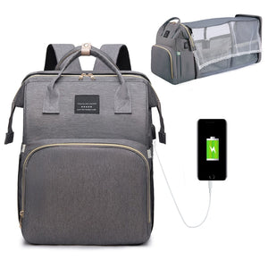 upgraded Diaper Bag Backpack with usb output transforms into a changing mat colour gray