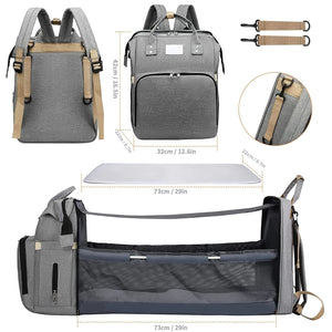 Diaper Bag Backpack can be transformed into diaper change station or baby crib