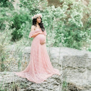 maternity photo shoot dress light pink colour