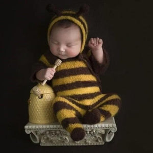 Newborn Photography Mohair Set, Bee Style, Romper and Bonnet, 2 Pcs Set
