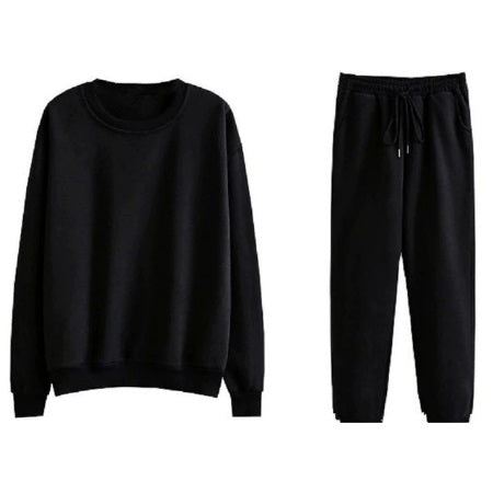 Casual Round Neck Long Sleeve Hoodies High Elastic Waist Ankle-Length Pants Tracksuit