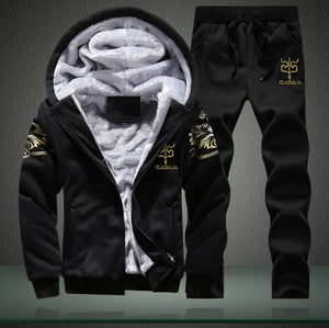 Winter Tracksuit Hooded Warm Sweatshirt Fleece Lined Jacket Pants Men And Teen Boys