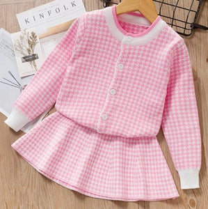 Elegant Chanel Pattern Suit for Girls, Top and Skirt, Long Sleeve