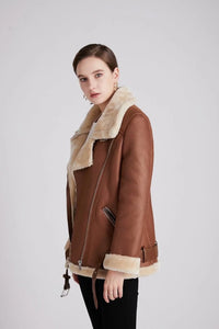 Fur Long Sleeved Loose Belt Warm Women's Jacket Lamb Wool Winter
