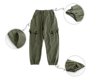 High Quality Cotton Casual Pants for Children, Large Pockets, 4-13 Y