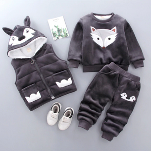 Winter Warm Coats Jacket Kid Thick Vest Snowsuit Waistcoat Hoodie Tops + Pants, 3Pcs Outfit