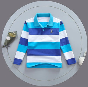 Collared Shirt With Long Sleeve with white, blue and light blue stripes