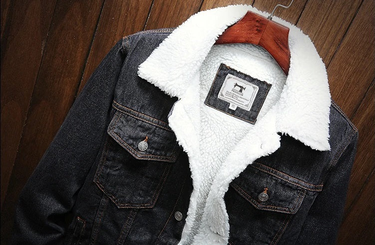 Fleece Lined Thicken Denim Jean Trucker Jacket Coats, Size 4XL