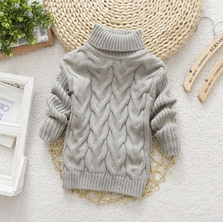 Pure Color Winter Kids Thick Knitted Bottoming Turtleneck Pullover Sweater