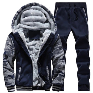 Winter Tracksuit Hooded Warm Sweatshirt Fleece Lined Jacket Pants Men And Teen Boys