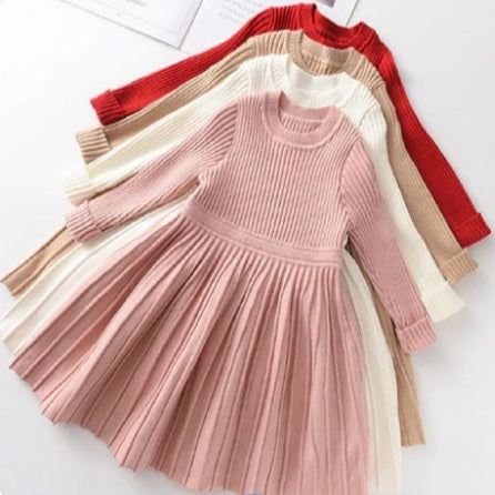 Warm Knitted Dress for Girls, Long Sleeve