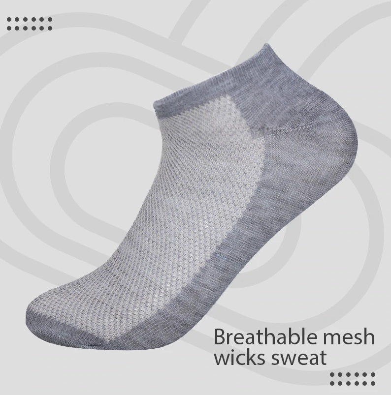 Breathable Solid Mesh Short Invisible Ankle Socks, US Size 6-9.5, 10 Pairs