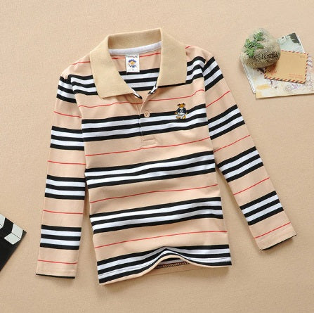 Stripes Turn-down Collar Autumn Long Sleeve Polo Shirt, 3T-15