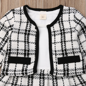 Girl Plaid Skirt Outfit Jacket Coat & Tutu Dress, Long Sleeve Fall Winter Clothes, 2 Pcs Set