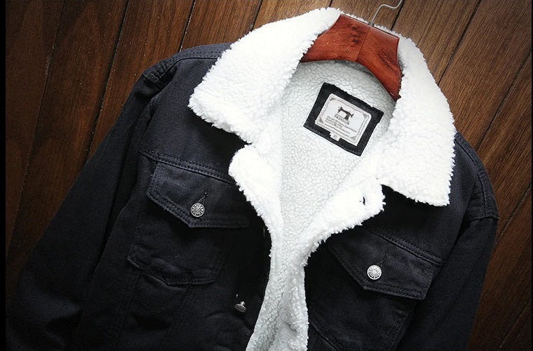 Fleece Lined Thicken Denim Jean Trucker Jacket Coats, Size 4XL