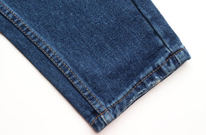 Streetwear 100% Cotton Mom Jeans High Waist Solid Pockets Cowboy Pants Zipper Fly Long Denim Pencil Trousers
