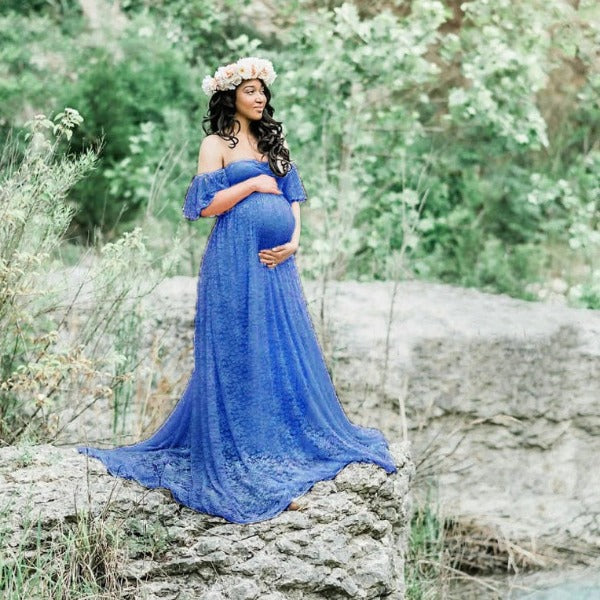 deep blue dress for pregnant wedding guest