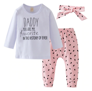 Baby Girl Clothing Sets Cotton Printed Long Sleeved Romper+Pants+Headband, 3Pcs Suit