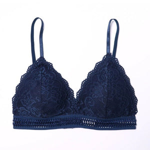 French Style Lace Triangle Cup Deep V Wireless Soft Thin Seamless Bralette, 2Pcs Set