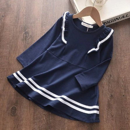 Sailor Style Warm Dress for Girls, Long Sleeve