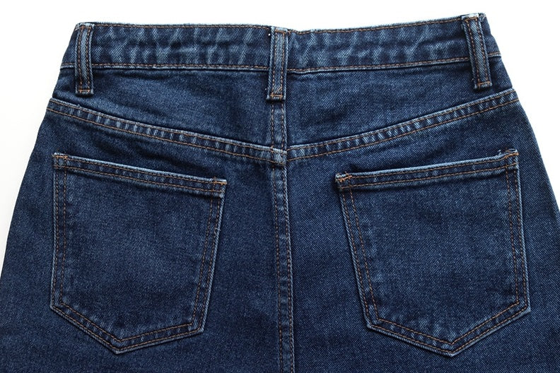 Streetwear 100% Cotton Mom Jeans High Waist Solid Pockets Cowboy Pants Zipper Fly Long Denim Pencil Trousers