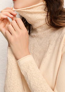 picture highlighting the beautiful decor embellishing the turtleneck's neck and bust part and sleeves