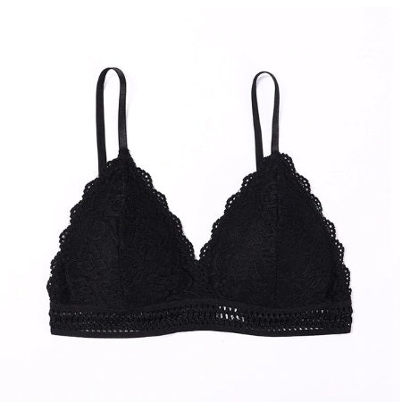 French Style Lace Triangle Cup Deep V Wireless Soft Thin Seamless Bralette, 3Pcs Set