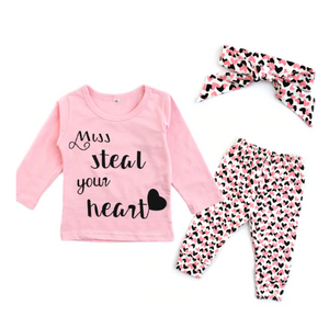 Baby Girl Clothing Sets Cotton Printed Long Sleeved Romper+Pants+Headband, 3Pcs Suit