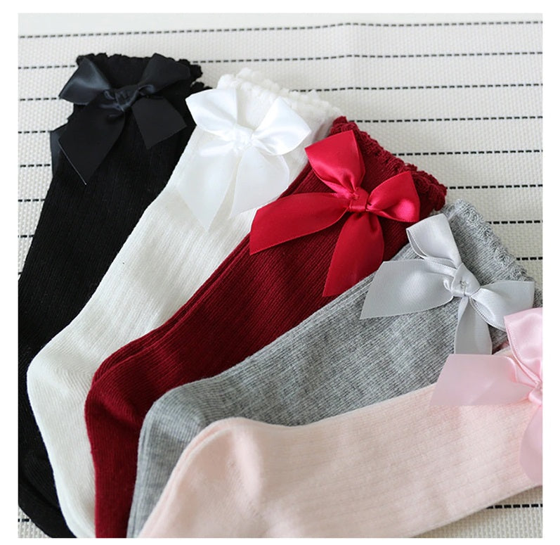 2020 Baby Girls  Knee High Socks  With Bows, 5 Pairs
