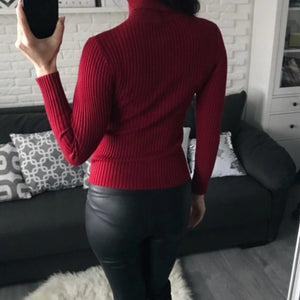Luxe Warm Knitted Foldover Turtleneck Pullover Casual Jumper