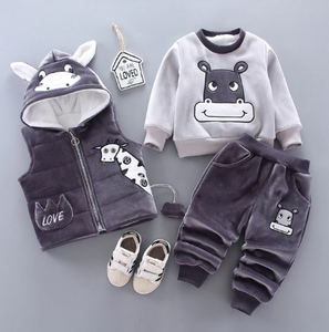 Winter Warm Coats Jacket Kid Thick Vest Snowsuit Waistcoat Hoodie Tops + Pants, 3Pcs Outfit